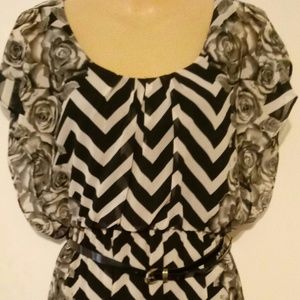 Black White Floral & Chevron print anytime dress..